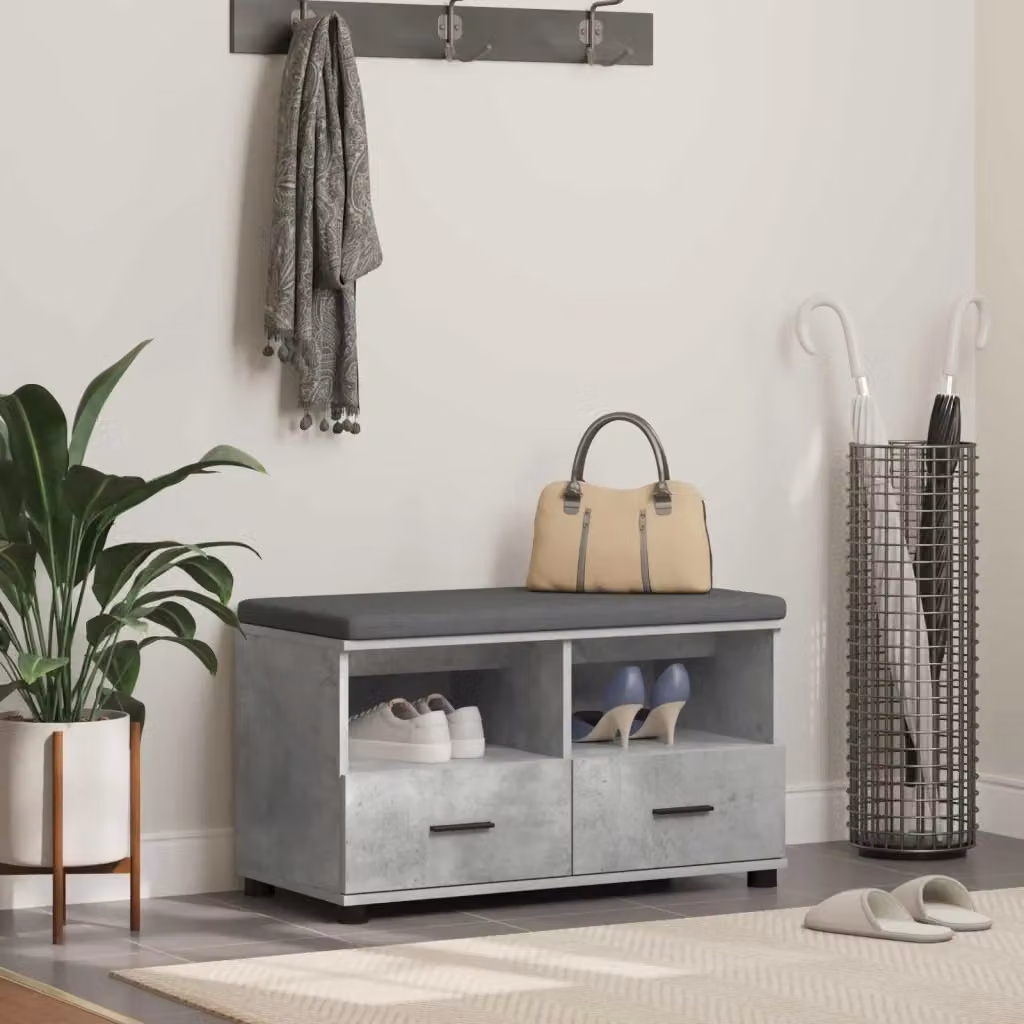 Panca per ingresso con scarpiera e cuscino in tessuto Grigio, Design Moderno, L 80 x P 38 x H 46 cm – 2