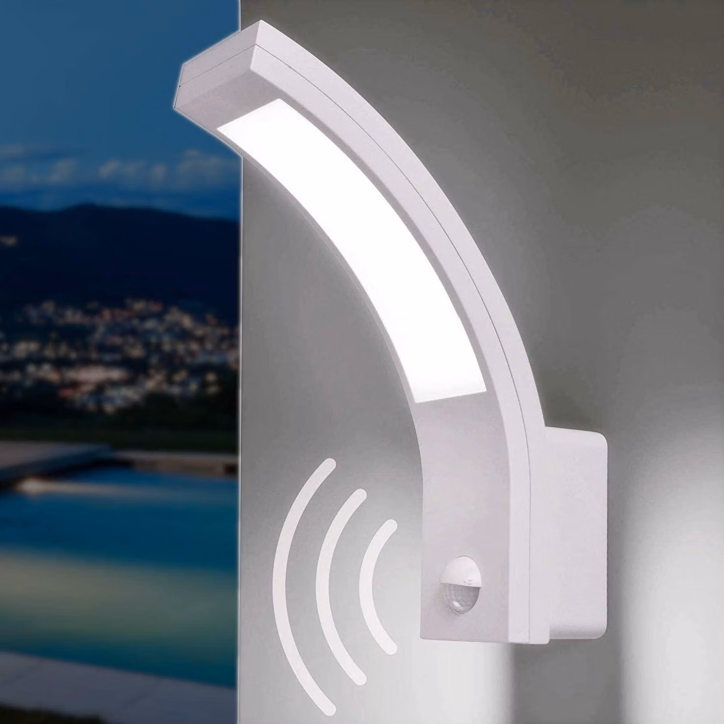 Lampada da esterno a LED, 10W, 800 lumen, 4000K, grado di protezione IP54, resistenza agli urti IK10, con sensore di movimento