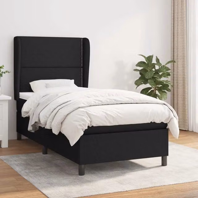 Letto Ibrido vidaXL con Giroletto a Molle e Materasso in Tessuto Nero e Bianco L/P: 100 x 200 cm – 1