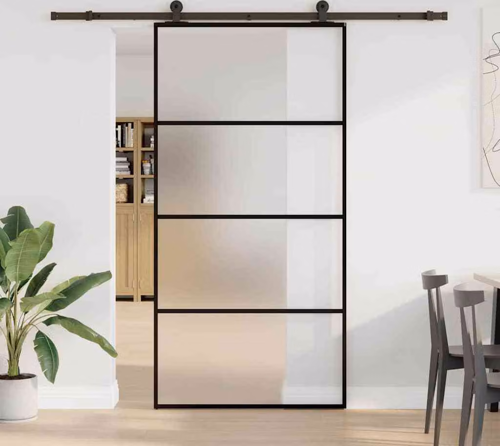 Porta Scorrevole con Ferramenta 102,5x205cm Vetro ESG Alluminio