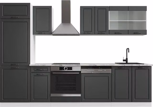 Cucina componibile Vicco R-Line Antracite e Bianco con finitura rustica, L: 300 cm – 1