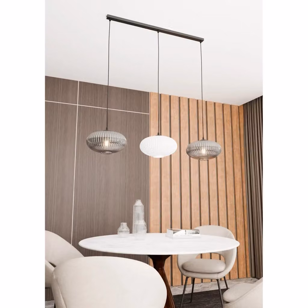 Lampadario a sospensione Suchos Luceart-Classic con 3 luci in acciaio nero e paralume plissé multicolor con altezza regolabile – 2