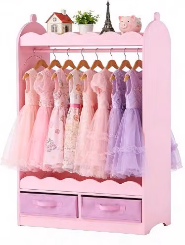 Armadio per bambini VEVOR con specchio e cassetti, guardaroba moderno in MDF rosa per cameretta e camera da letto