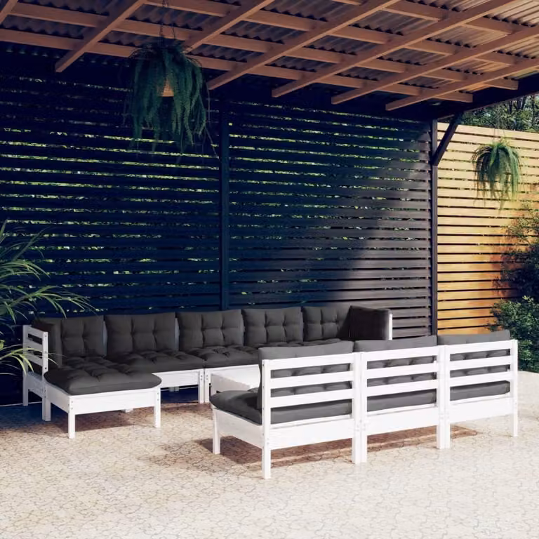 Maison Exclusive - Set Divani da Giardino 11 pz con Cuscini BiancLegno di Pino