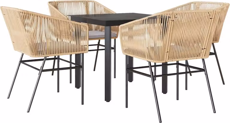 Set da Pranzo da Giardino 5pz con Cuscini Polyrattan Vetro