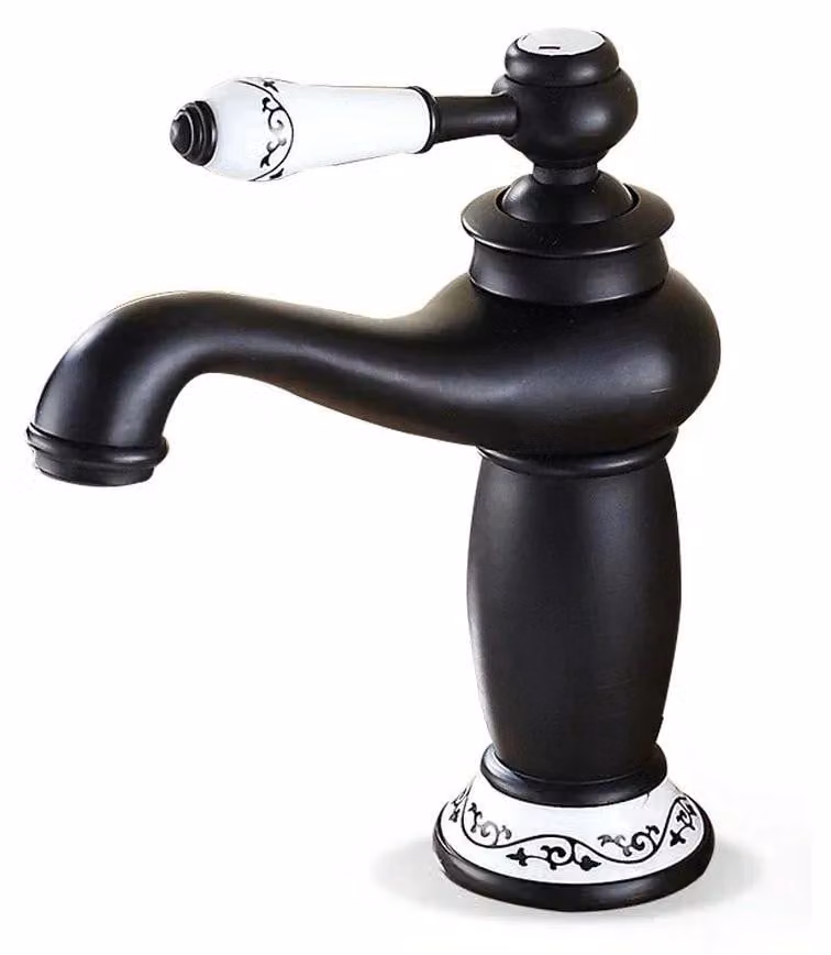 Rubinetto da bagno – Miscelatore per lavabo – Stile vintage – Miscelatore monocomando – Monoforo – Montaggio a incasso – Ottone – Nero