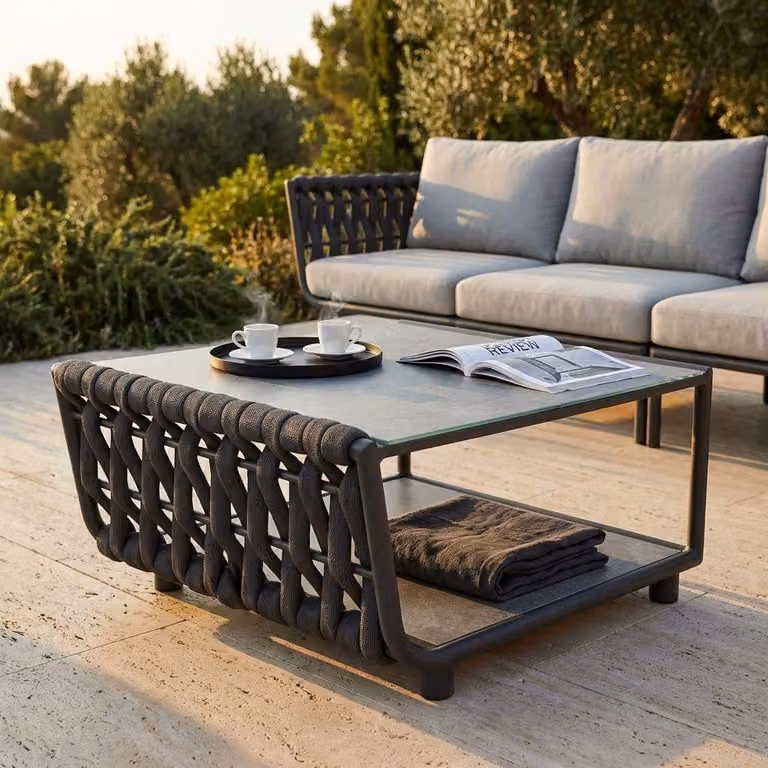 Milani Home - salotto da giardino, alluminio e textilene e poliestere, con tavolino e cuscini modulare componibile, antracite