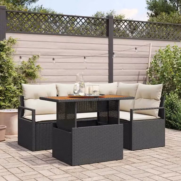 Set da giardino vidaXL in polyrattan e legno di acacia da 5 pezzi, colore nero e beige