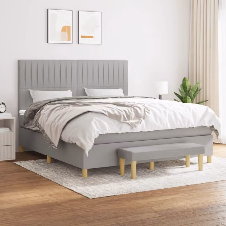 vidaXL Giroletto a Molle Ibrido con Materasso in Tessuto Grigio e Bianco L: 180 cm, P: 200 cm, H: 128 cm