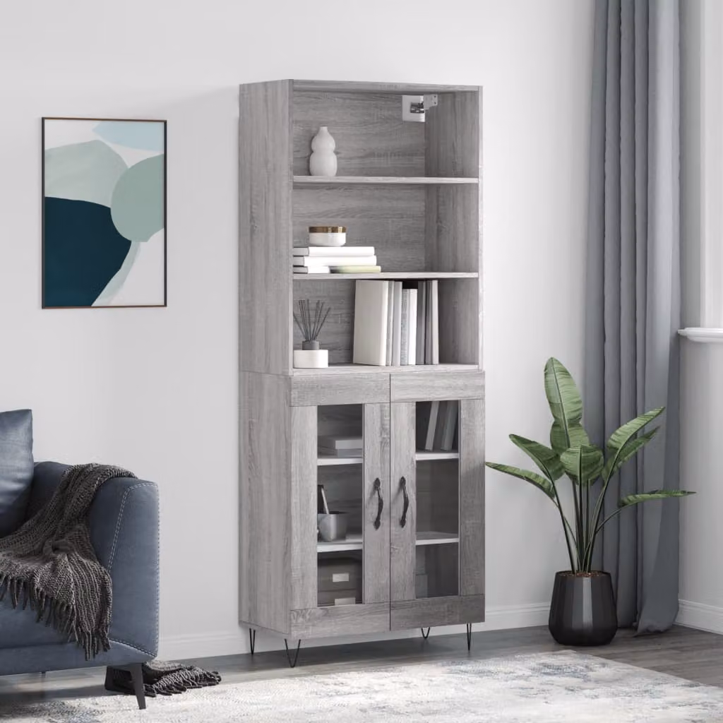 Credenza moderna vidaXL in legno multistrato grigio, L: 69,5 cm, P: 34 cm, H: 180 cm