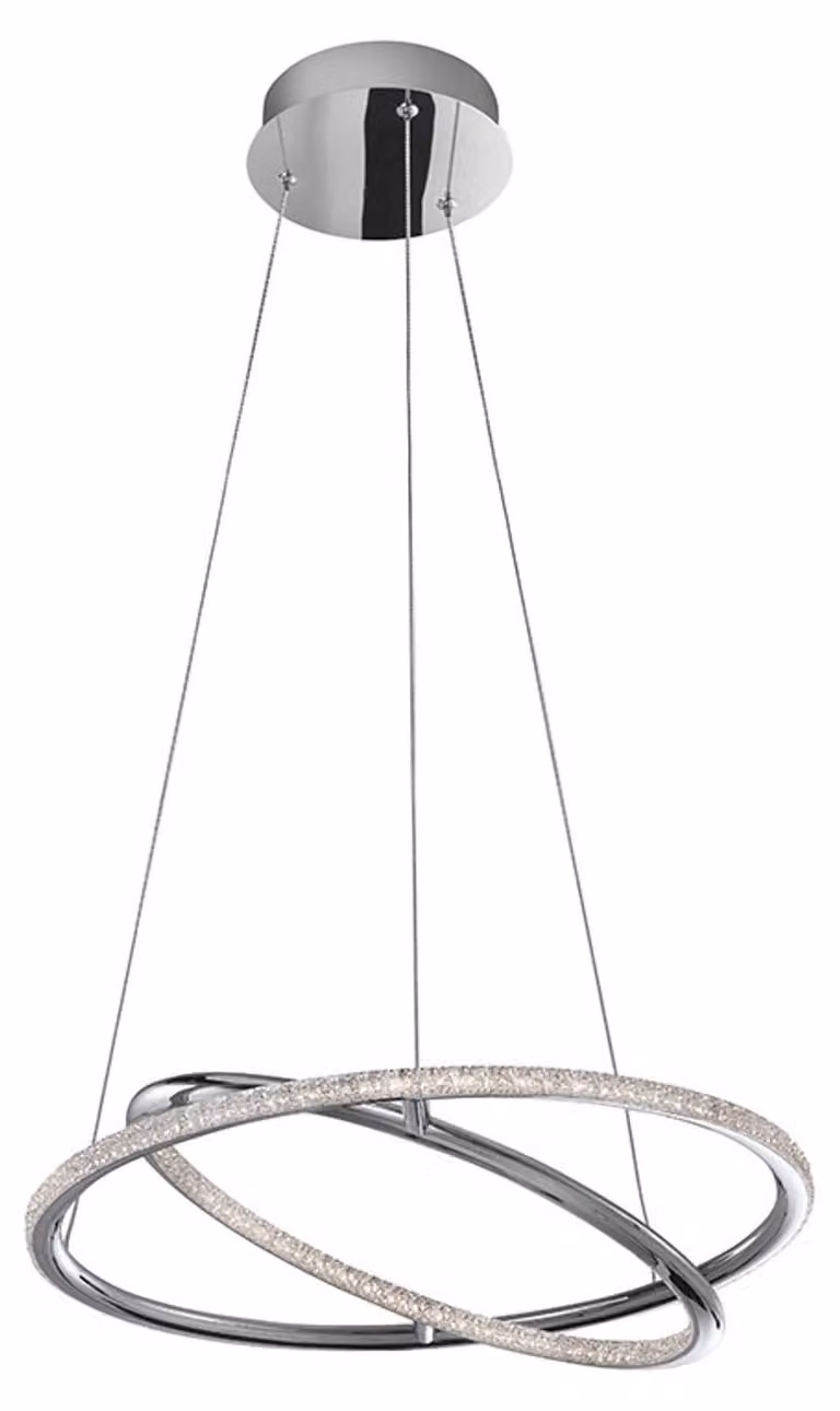 Apparecchio a sospensione fine Livorno con cristalli LED, Variante: Ø 450 x 1200 mm, 29 W, 2010 lm, cromo, due anelli