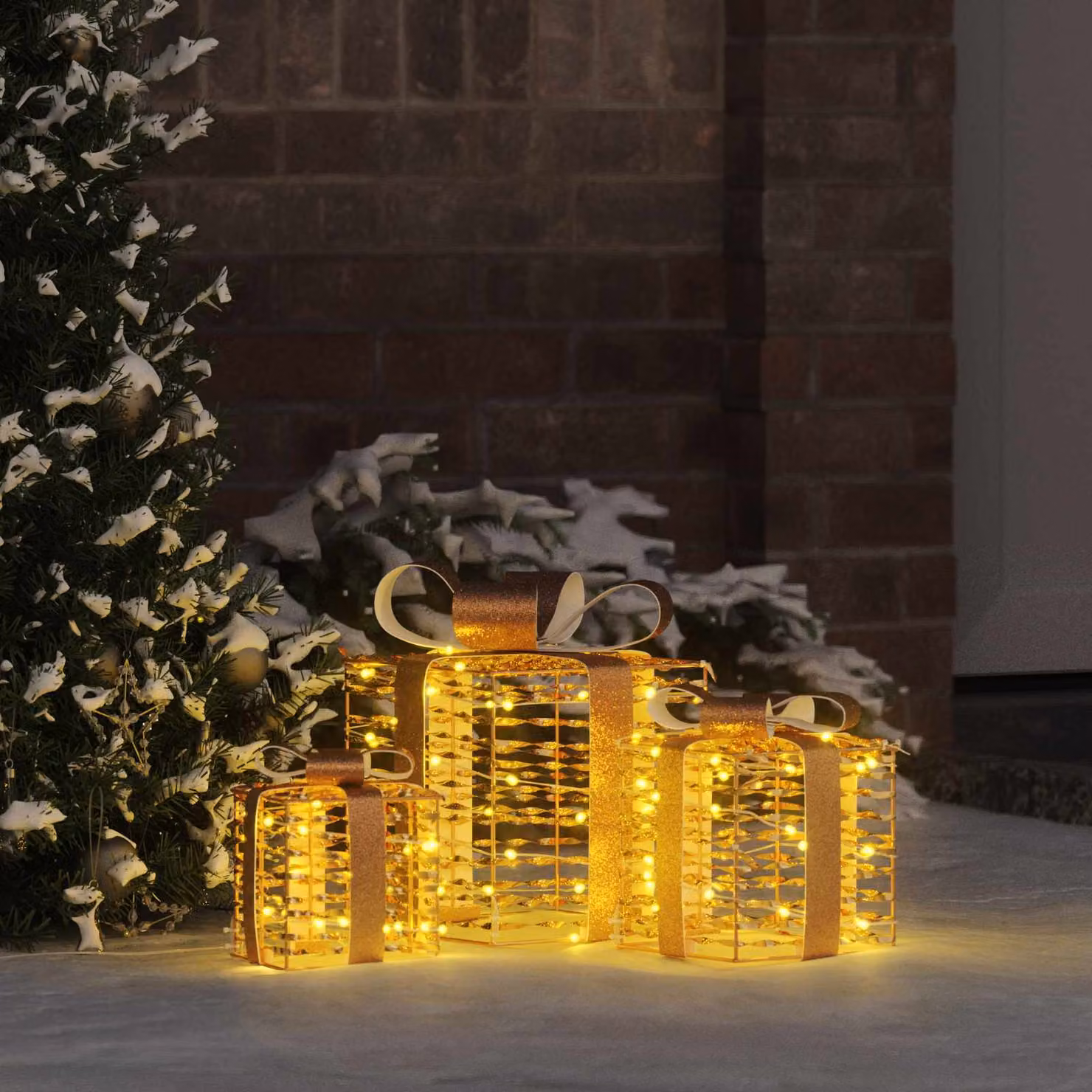 vidaXL Scatola regalo di Natale illuminata 3 pz 150 LED Bianco caldo