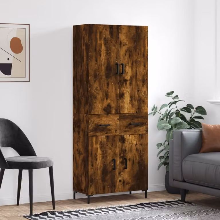 Credenza moderna vidaXL in rovere fumo con ante a battente e ripiani interni, L: 69,5 cm, P: 34 cm, H: 180 cm