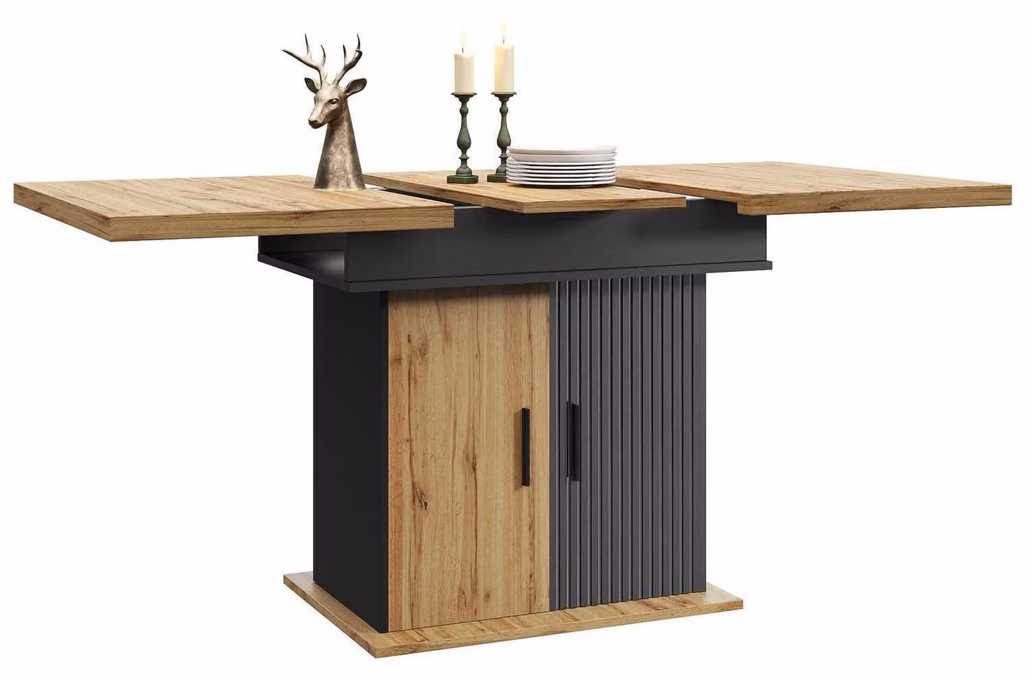 Tavolo da pranzo estendibile, dimensioni 110-140x80 cm, tavolo da cucina pieghevole, meccanismo telescopico, per 4-6 persone, in MDF con rivestimento melaminico, design retrò