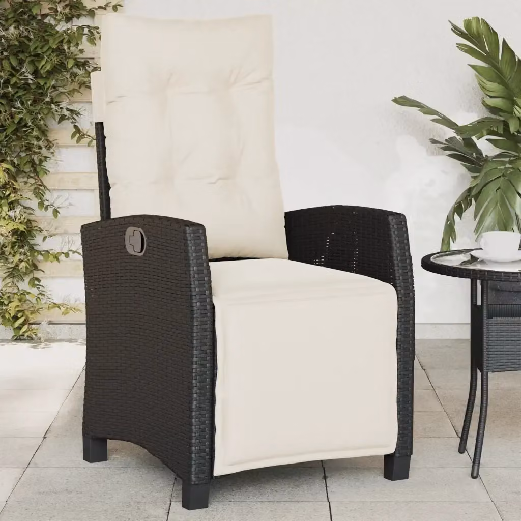 Sedia Reclinabile da Giardino in Polyrattan e Metallo con Poggiapiedi, Design Moderno, Colore Nero e Bianco – 2