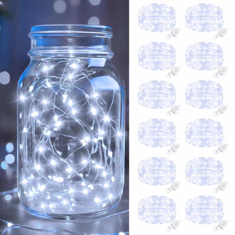 Catena luminosa con 12 luci, lunghezza 2 metri, 20 LED bianchi freddi, alimentazione a batteria, impermeabile