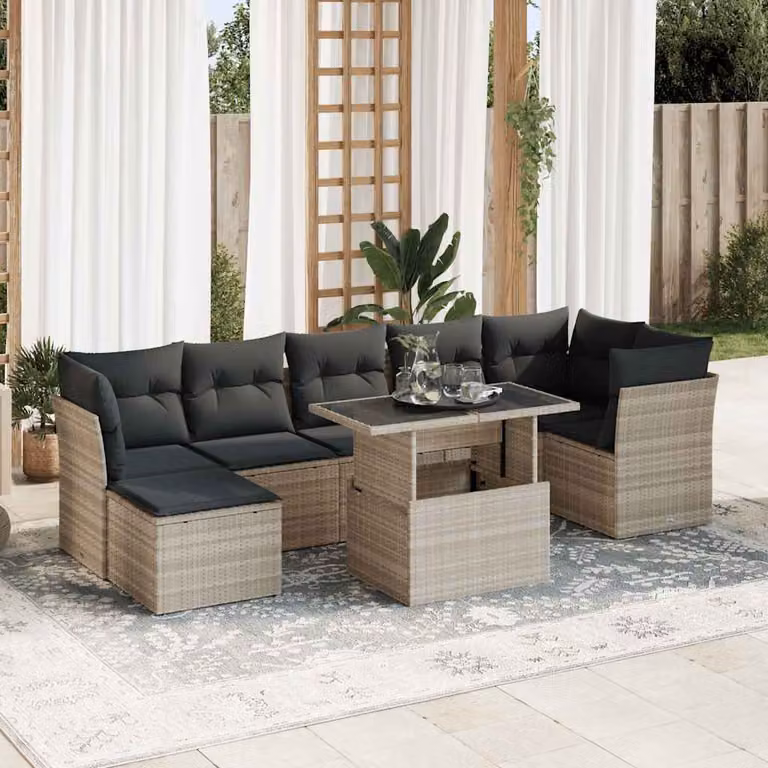 Maison Exclusive - Set Divano da Giardino 8pz con Cuscini Grigio Chiaro Polyrattan