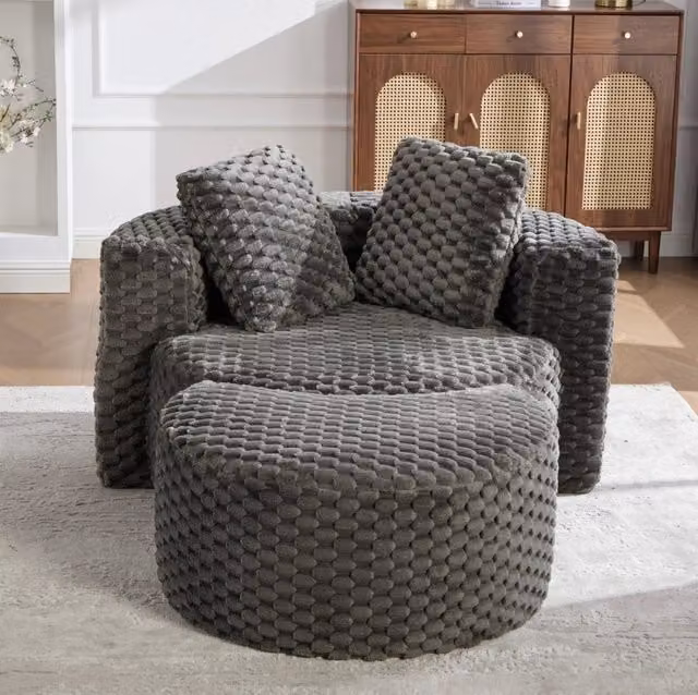 Poltrona lounge 130x115x103 cm con poggiapiedi in tessuto grigio scuro HOMVRA