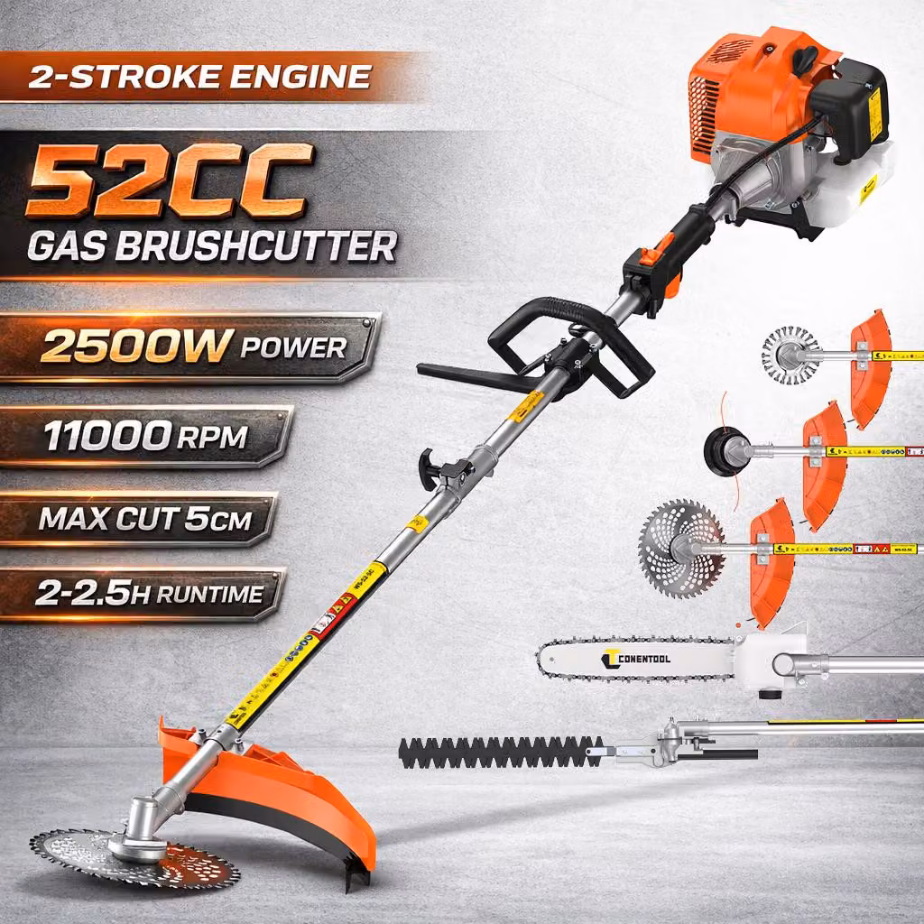 Tagliaerba a motore a benzina - 52cc, 2 tempi - Potenza: 2500W - Larghezza di taglio: 25 cm (10 pollici)