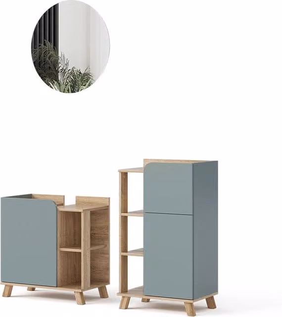 Set di mobili da bagno Karen Sonoma/Blu 3 pezzi Vicco