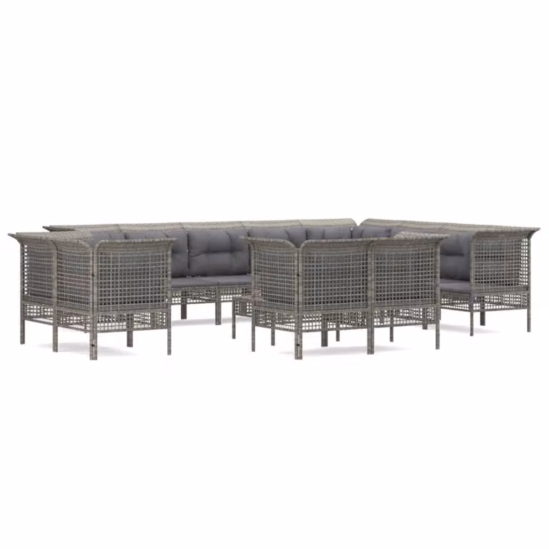 Set Divani da Giardino 13 pz con Cuscini in Polyrattan Grigio