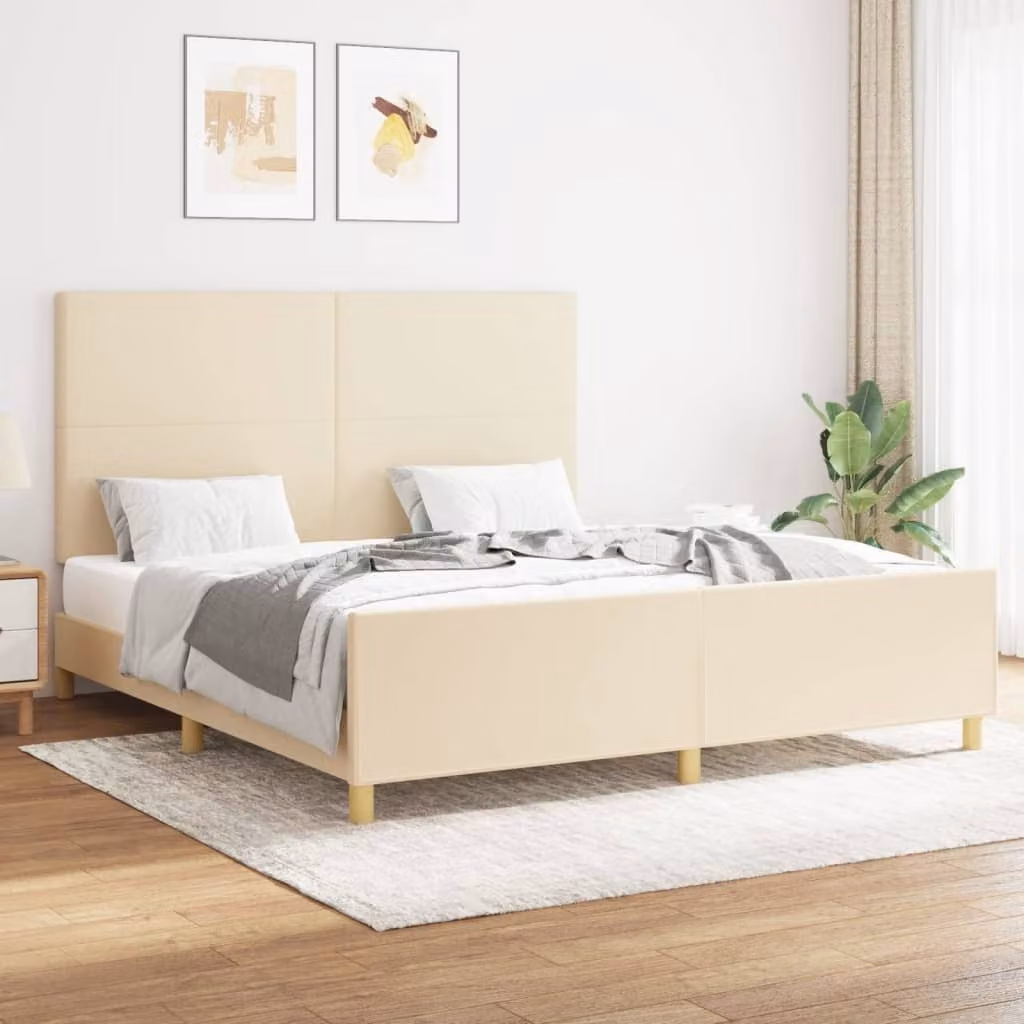 The Living Store Struttura letto con testiera crema 160x200 cm in tessuto