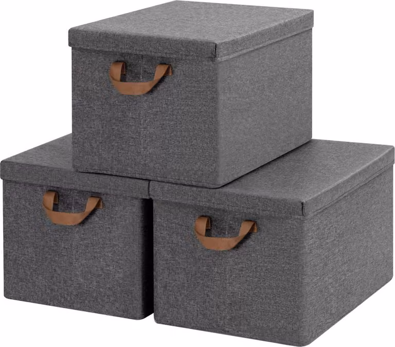 Set di 3 scatole portaoggetti - Scatola pieghevole in tessuto con coperchio e maniglia - 20 L - Per vestiti, coperte e giocattoli