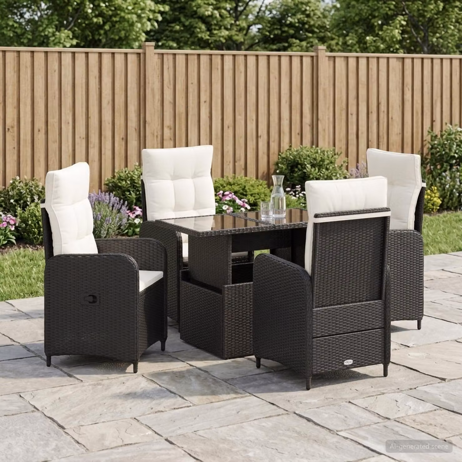 Set da pranzo per esterni vidaXL in polyrattan da 5 pezzi, moderno, Nero, Bianco e Beige