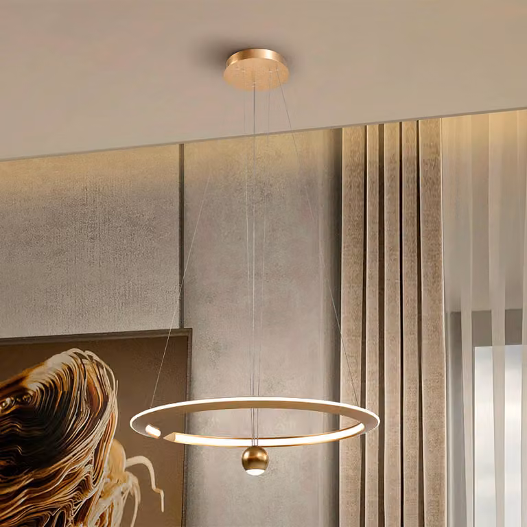 Schuller Valencia Lampada LED a sospensione Orane color oro, regolabile in altezza, Ø 60 cm Orane, dimmerabile, Ottone / Oro, Soggiorno / Sala da pranzo, Metallo