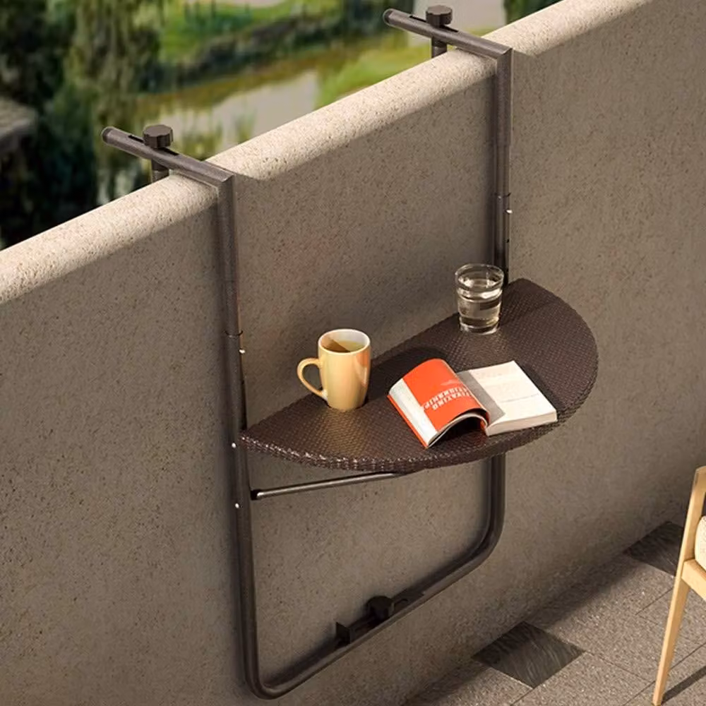 Omgoods - Tavolino da esterno pieghevole con rattan sintetico e altezza regolabile