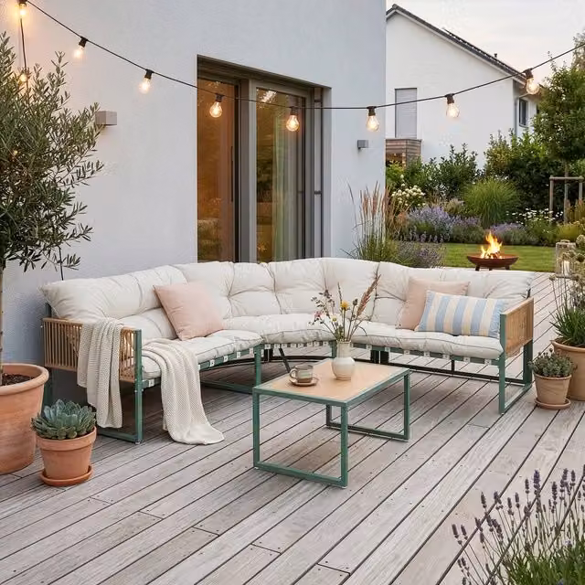 Set Salottino per Esterno Karg Divano Modulare a 3 pezzi e Tavolino con Piano in SPC Rovere Mobili da Giardino - Verde / Beige casa.pro