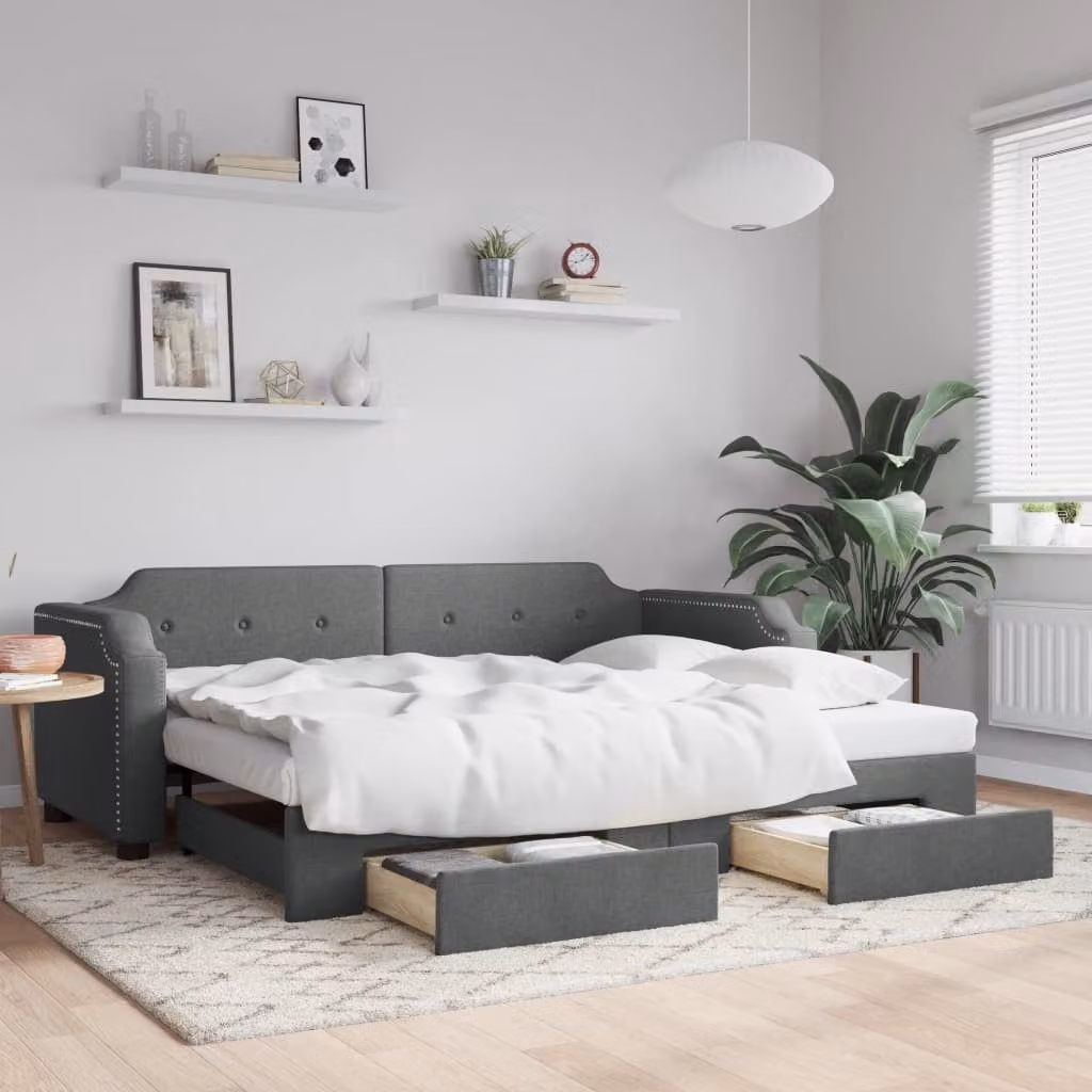 vidaXL Divano Letto con Cassetti in Tessuto Grigio Moderno L/P/H: 200 x 80 x 66,5 cm