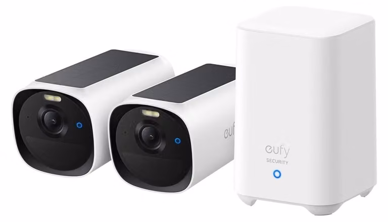 Telecamera per esterni con ricarica solare Anker eufy E40 (set di 2+unità HomeBase 2), 2K bianco