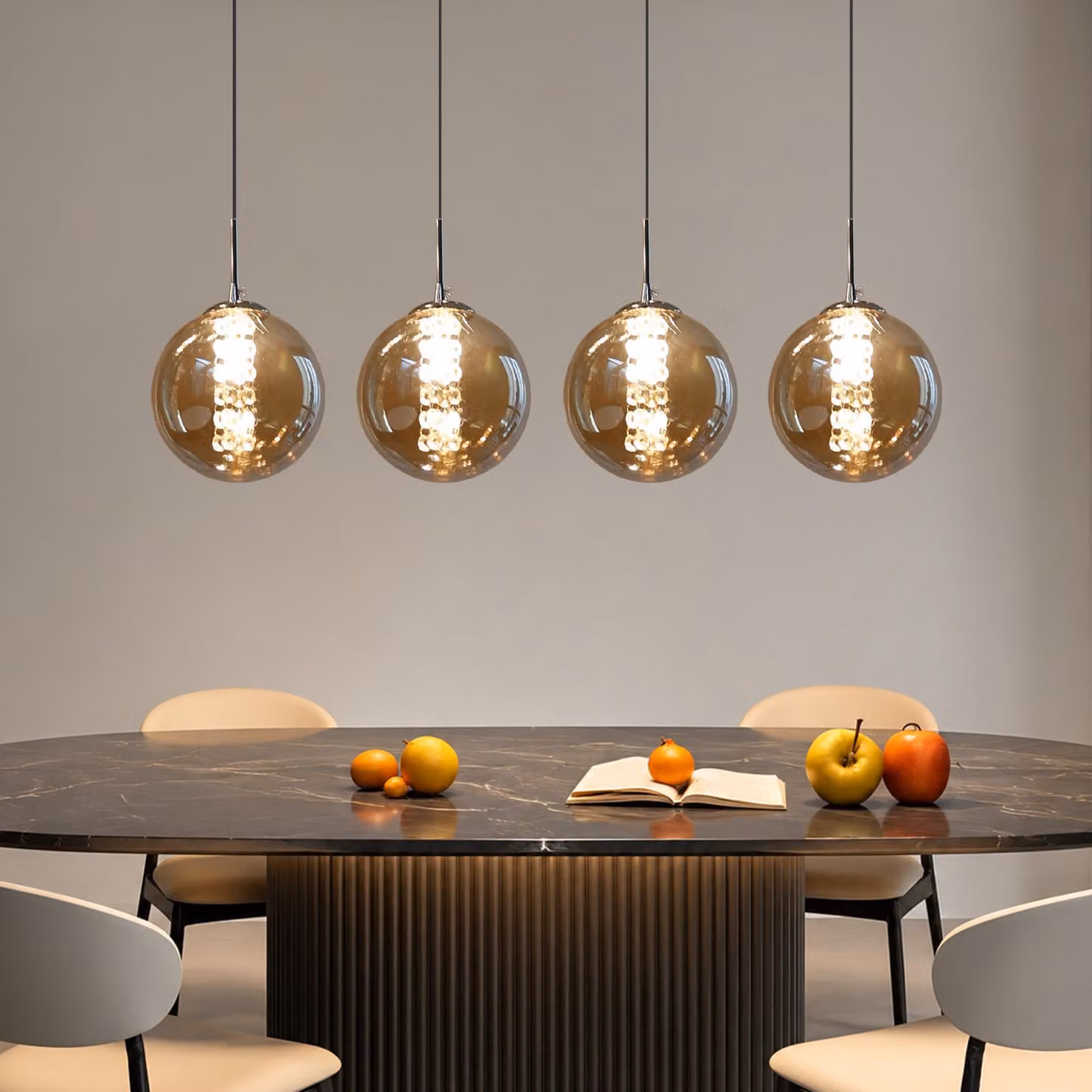ZMH lampada a sospensione tavolo da pranzo 4 fiamme ambra lampada a sospensione altezza regolabile lampadario lampada a sospensione in vetro per soggiorno camera da letto cucina corridoio