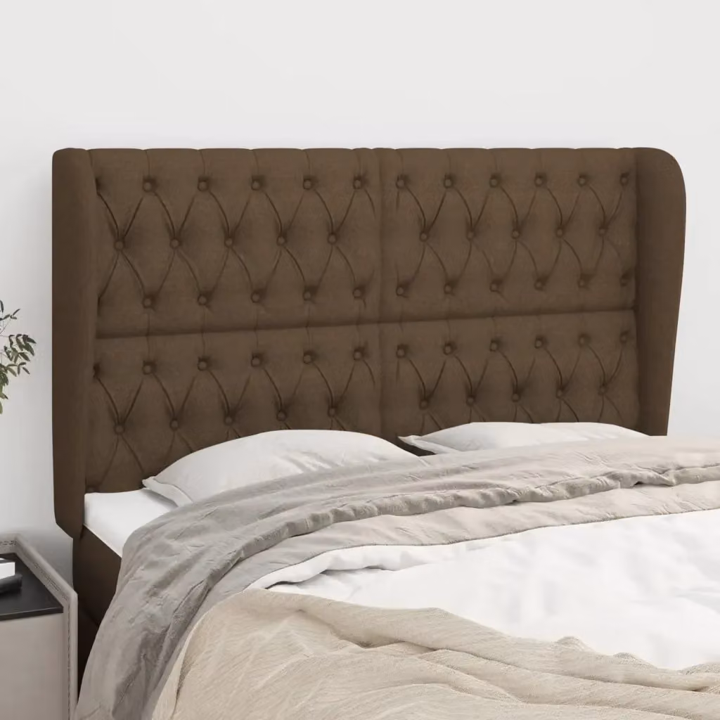 Testata del letto con design ad orecchio in tessuto marrone scuro L: 147 cm, P: 23 cm, H: 118/128 cm – 2