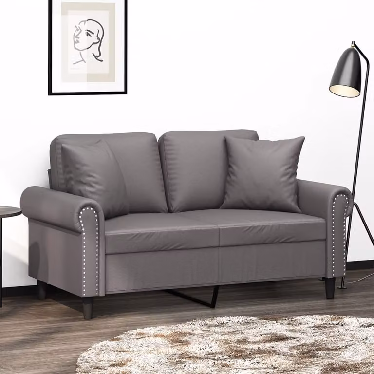 vidaXL Divano a 2 Posti Moderno in Similpelle Grigio con Cuscini e Struttura in Metallo L: 152 cm, P: 80 cm, H: 77 cm