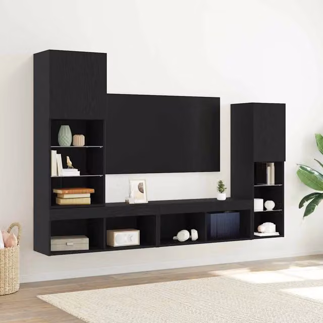 Mobile TV 4 pz Rovere nero Legno ingegnerizzato 3334391