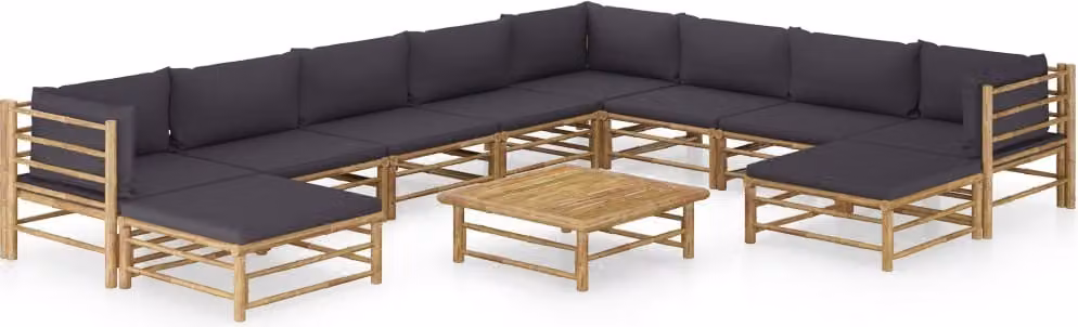 Maison Exclusive - Set da giardino da 11 pezzi con cuscini in bambù grigio scuro