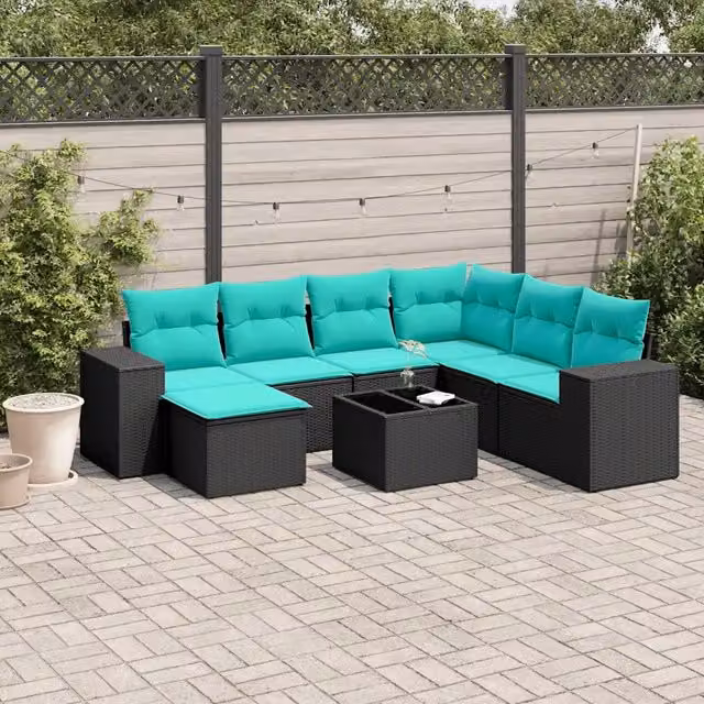 Set Divani da Giardino 8 pz con Cuscini Nero in Polyrattan 3222906