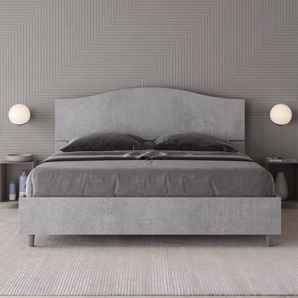 Letto Matrimoniale Dores con Contenitore Alzata e Testata Sagomata Colore Cemento L/P/H: 160 x 200 x 114 cm – 2