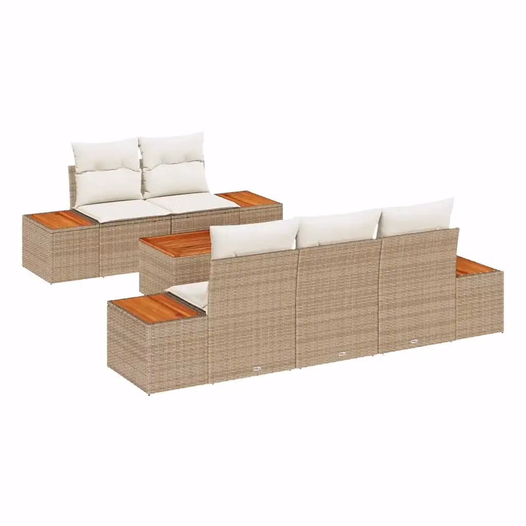 Set Divano da Giardino a L vidaXL 6 pz Beige con Cuscini e Tavolino in Rattan e Acciaio – 2