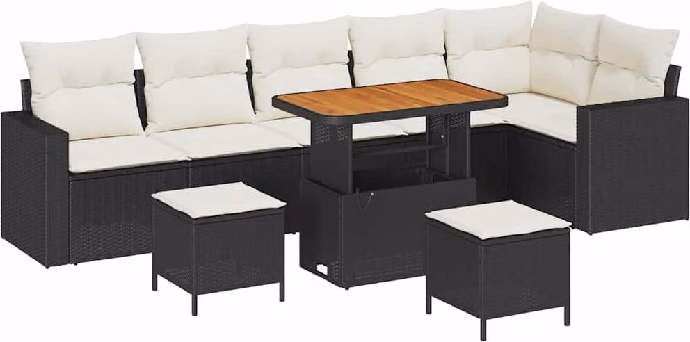 Set Divano da Giardino 9 pcs Nero polyrattan