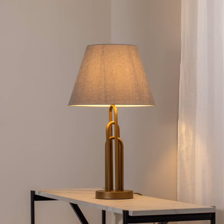 Lampada da tavolo Lazar Avonni, Alluminio / Grigio / Zincato, Soggiorno / Sala da pranzo, Tessuto / Stoffa / Seta, Lampada da tavolo