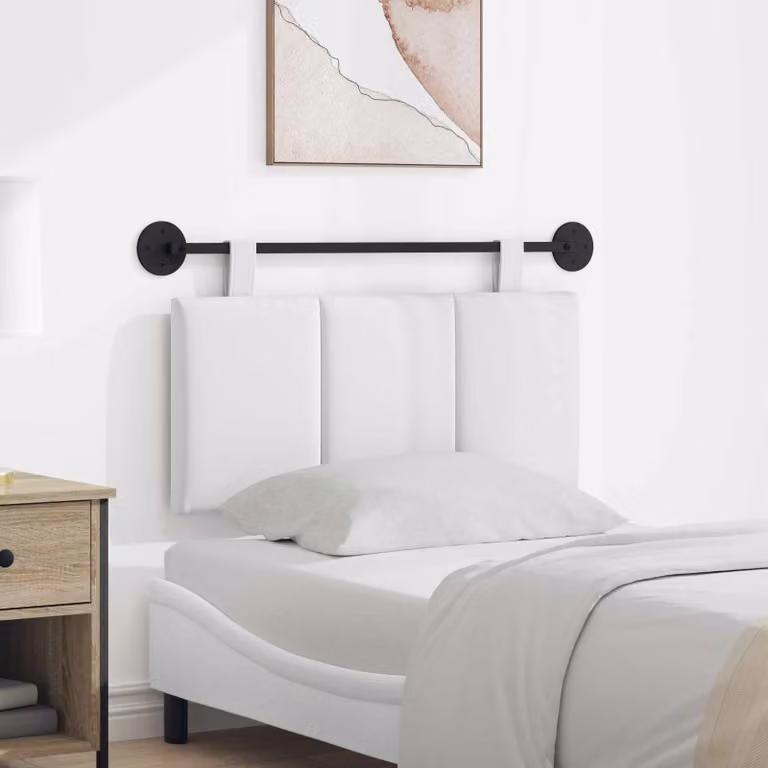 Testiera per letto sospesa vidaXL in tessuto bianco velluto con pannello imbottito e struttura in legno e metallo L 90 x H 55 x P 5 cm
