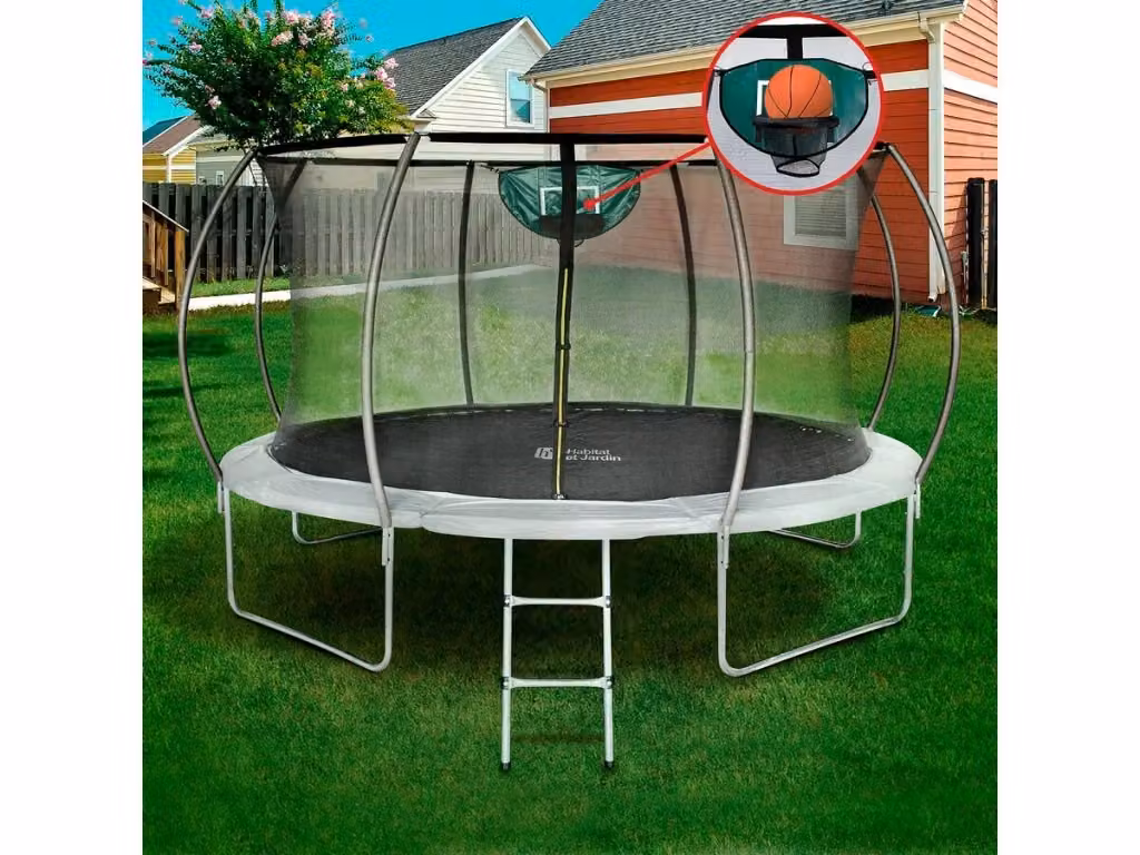 Trampolino con rete di sicurezza interna e canestro Jumper Habitat et Jardin, Grigio, Ø 4,25 m – 2