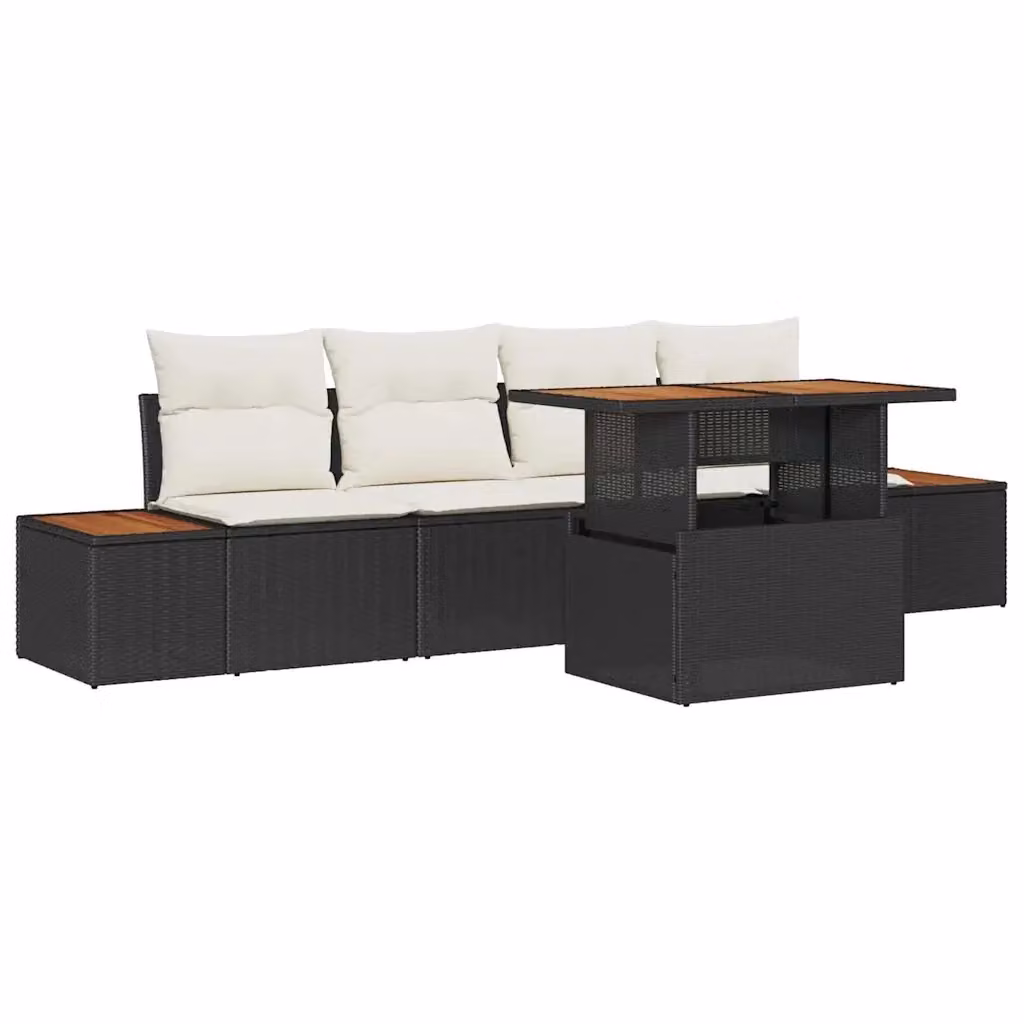 Set da pranzo da giardino moderno vidaXL in rattan e legno di acacia con cuscini nero e beige – 2