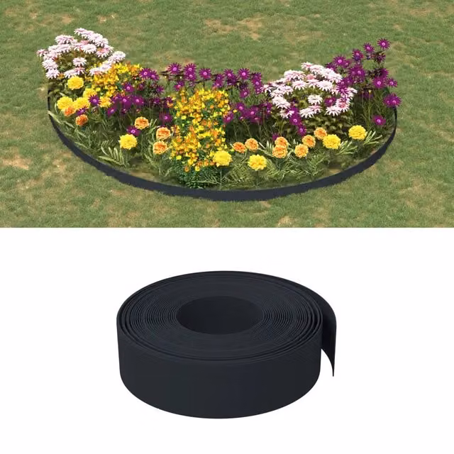 Set di 4 bordure da giardino ornamentali vidaXL in polietilene nere, Lunghezza: 10 m, Altezza: 15 cm – 1