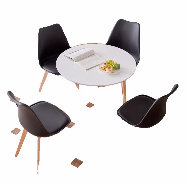 Set di tavoli da pranzo, design rotondo, rivestimento in PU, set da pranzo nero