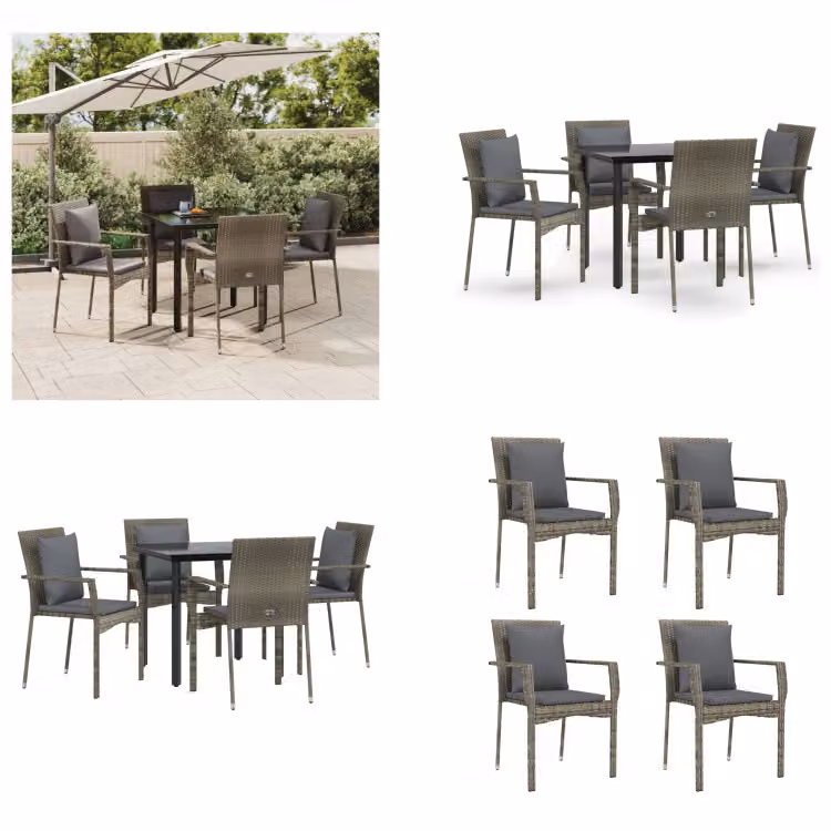 vidaXL Set da pranzo da giardino 5 pezzi con cuscini in poly rattan nero e grigio - Set da pranzo da giardino - Set da pranzo da giardino - Set da pranzo da terrazza