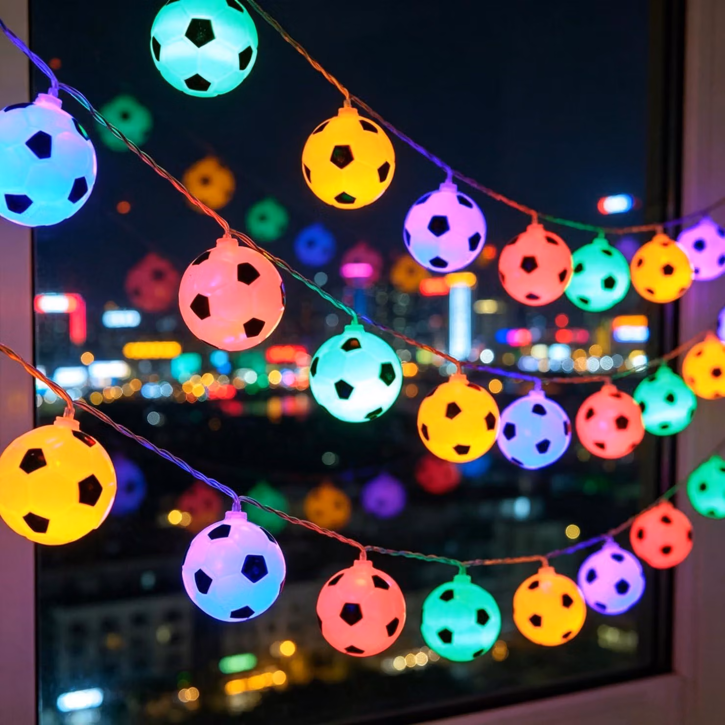 Catena luminosa a forma di pallone da calcio, 20 LED, 3 metri, alimentata a batteria